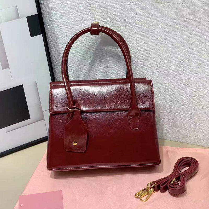 Women's Italian Shell Retro Bowling Genuine Leather Women's Handbag