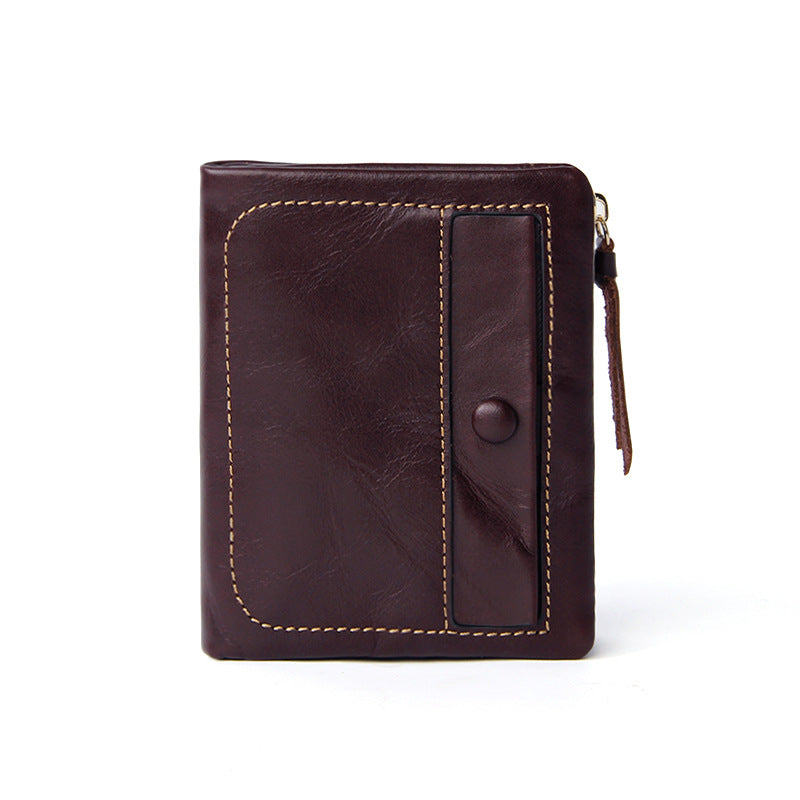 Short First Layer Oil Wax Cowhide Retro Multiple Slots Card Holder