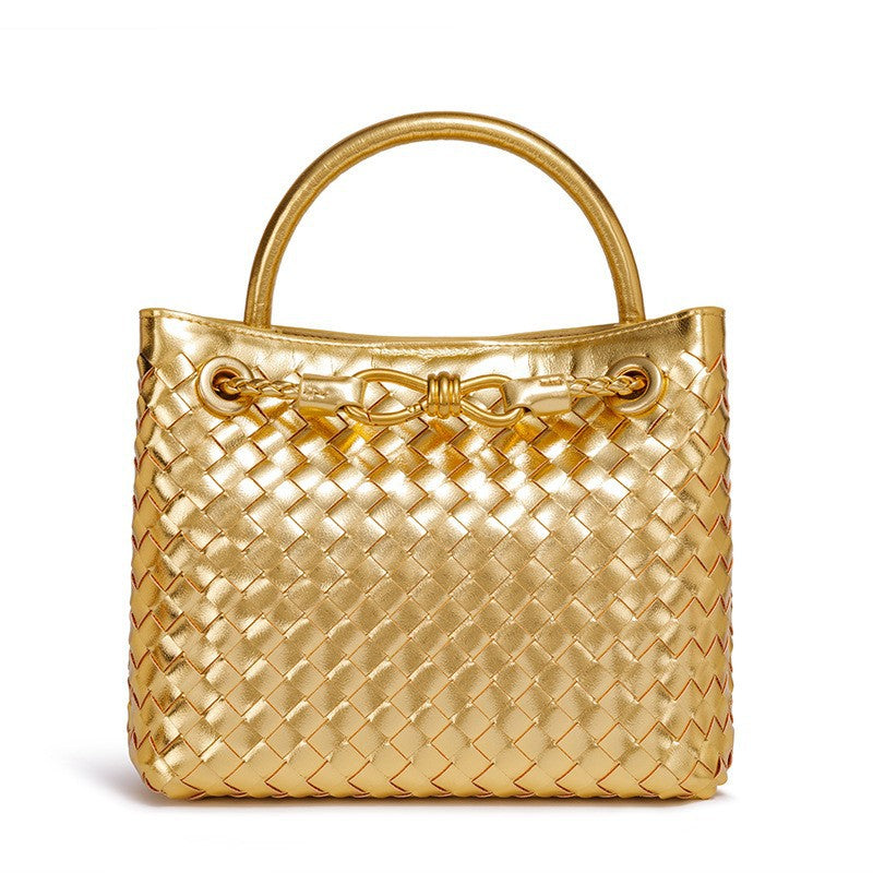 Women's Fashion Bow Metal Hand-woven Design Large Bags