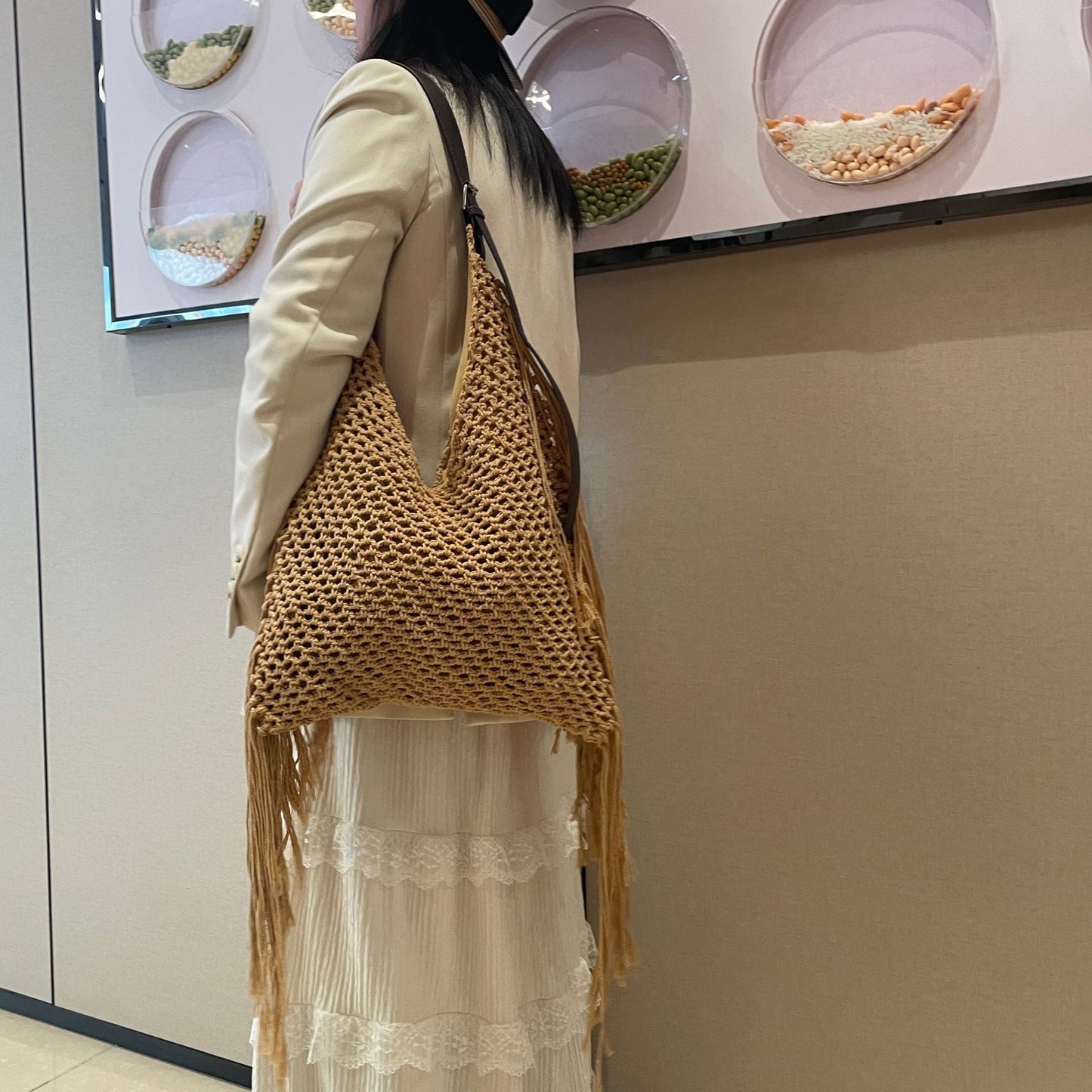 Spring Large Capacity Weaving Hollow Leisure Seaside Women's Shoulder Bag
