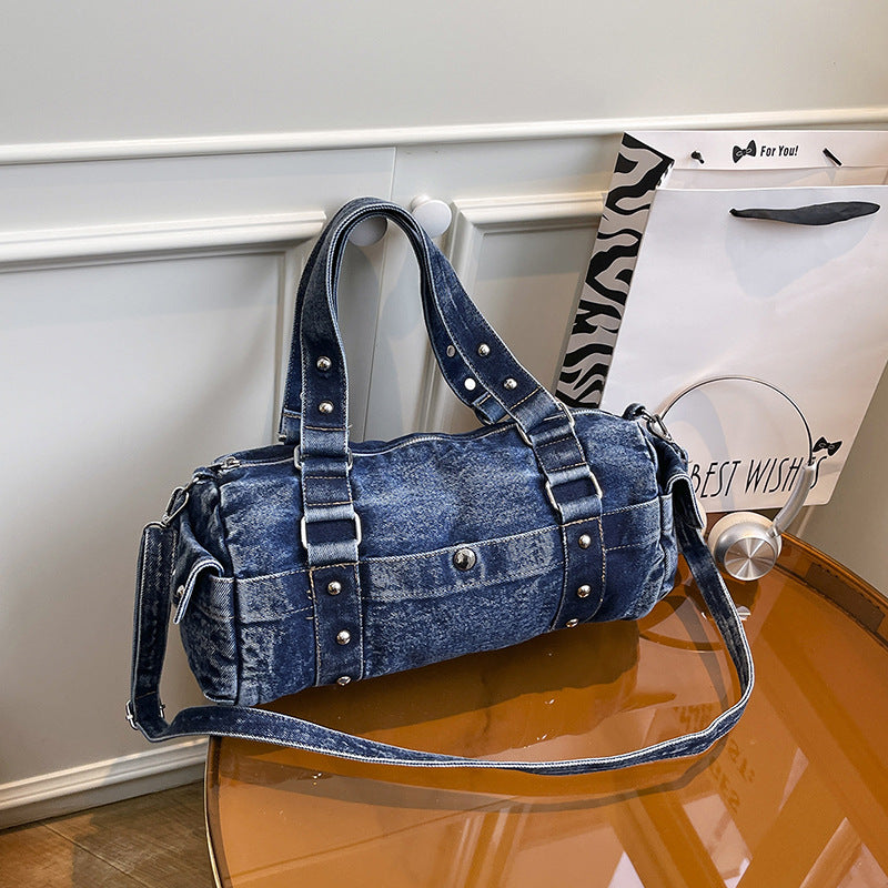 Women's Fashion Popular Rivet Motorcycle Retro Large Capacity Jeans Women's Shoulder Bag