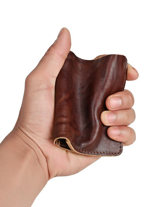 Men's Vegetable Tanned Cowhide First Layer Pure Leather Distressed Pleated Simple Men's Wallet