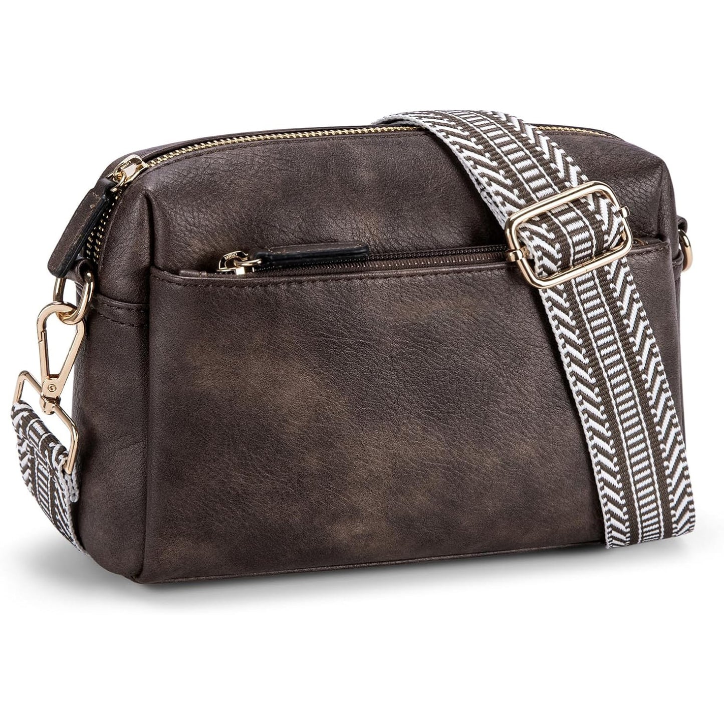 Women's Triple Zipper Mobile Leather Strap Color Women's Shoulder Bag