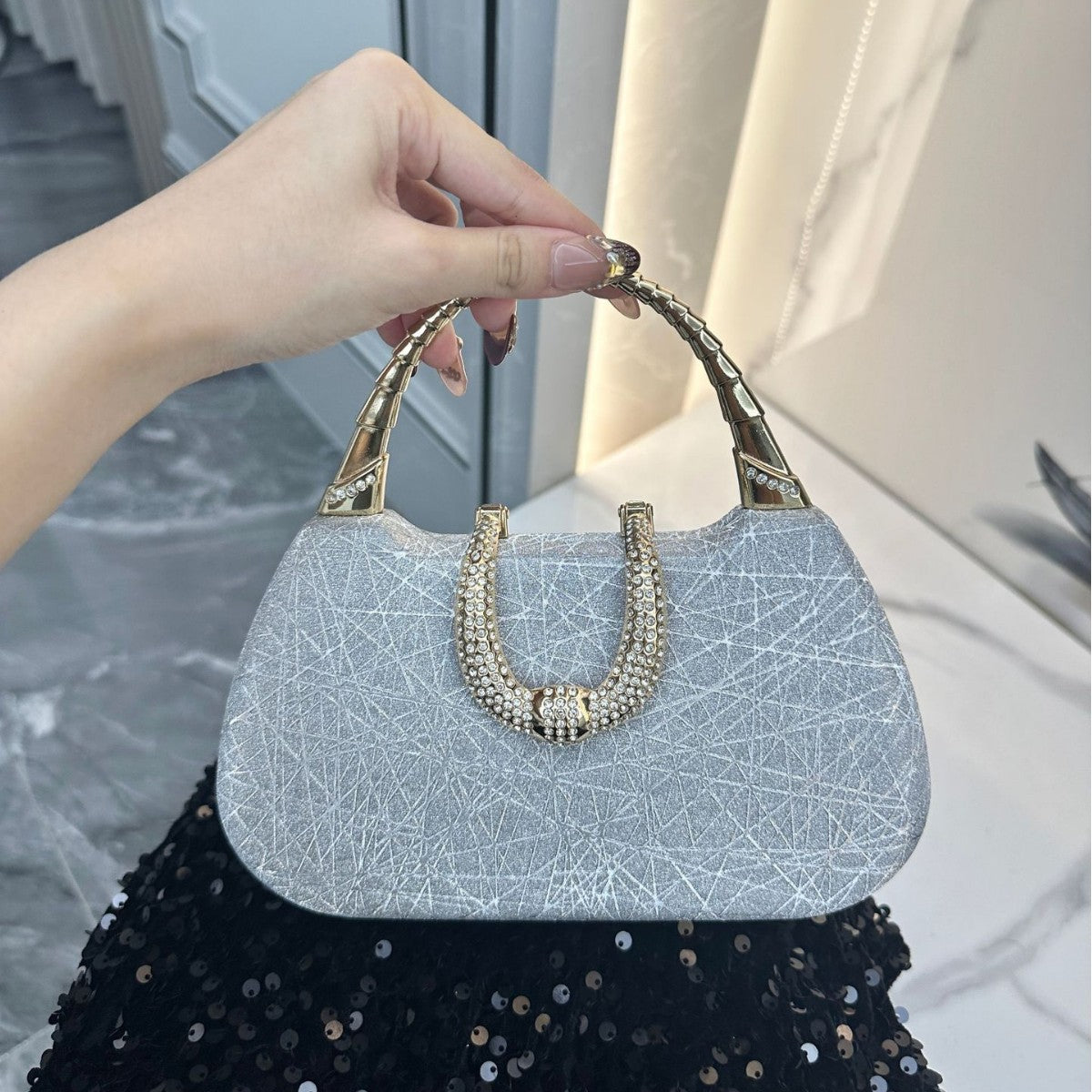 Popular Dress Banquet Matching Thin Glittering Dinner Bag