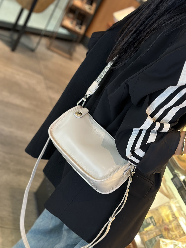 Women's Popular Leather White Summer High Sense Niche Small Square Bag