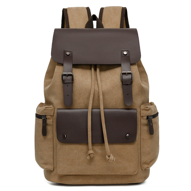 Men's Canvas Computer Personalized Fashion Drawstring Flip Leisure Backpack