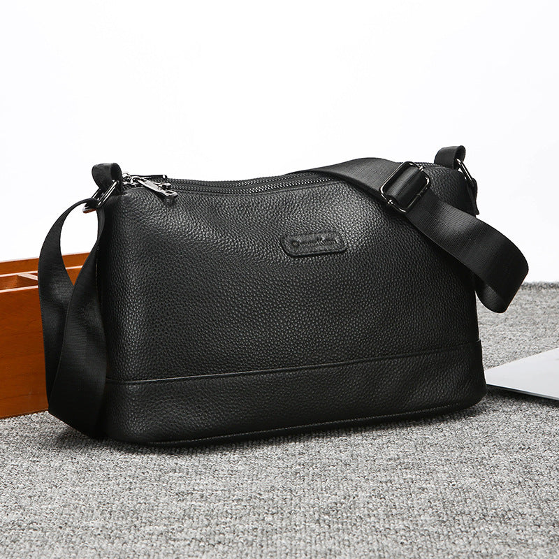 Men's Cowhide Triple Zipper Large Capacity Genuine Leather Bags