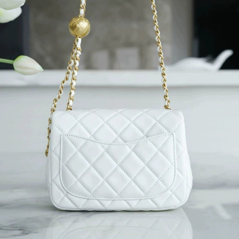 High Quality Golden Balls Fat Lambskin Classic Small Square Bag