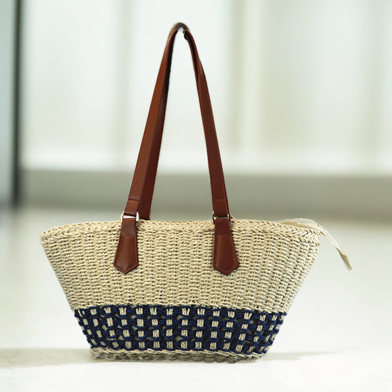 Women's Straw Stitching Large Capacity Beach Woven Women's Shoulder Bag