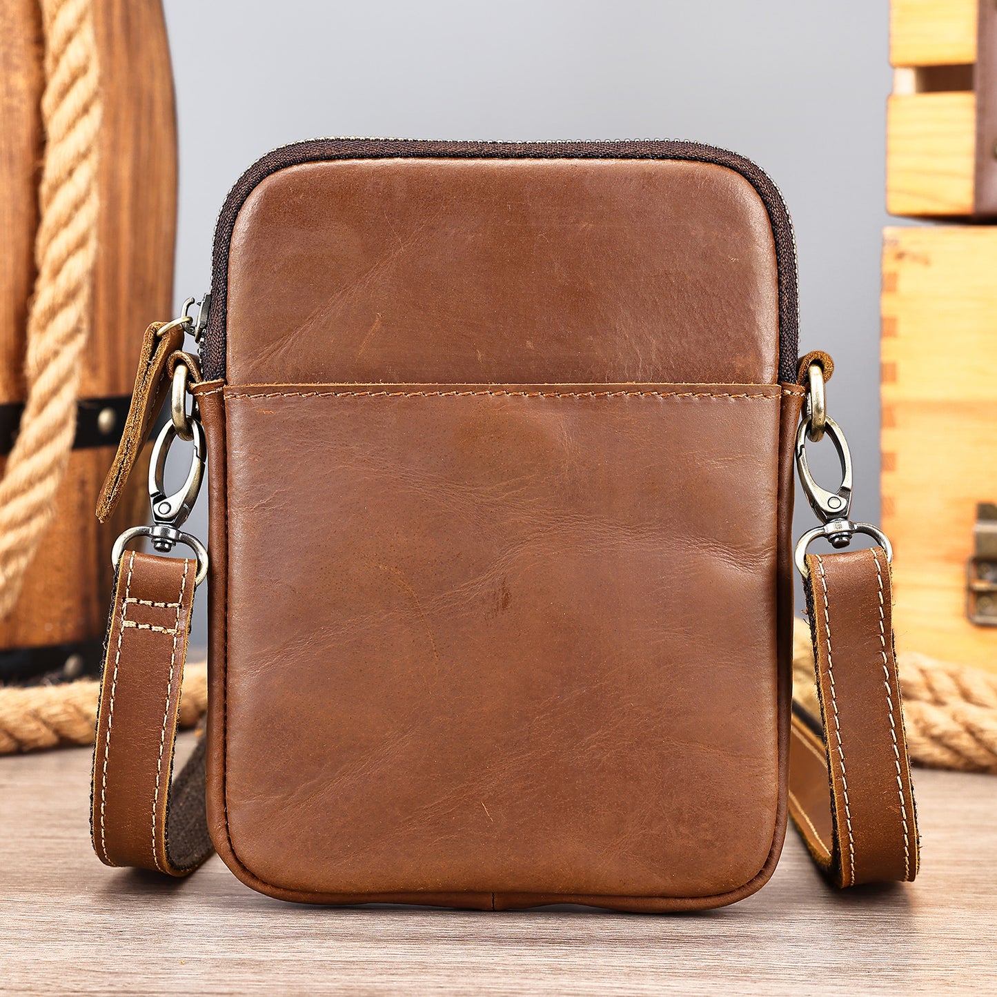 Men's Leather Fashion Crazy Horse First Layer Cowhide Men's Shoulder Bag