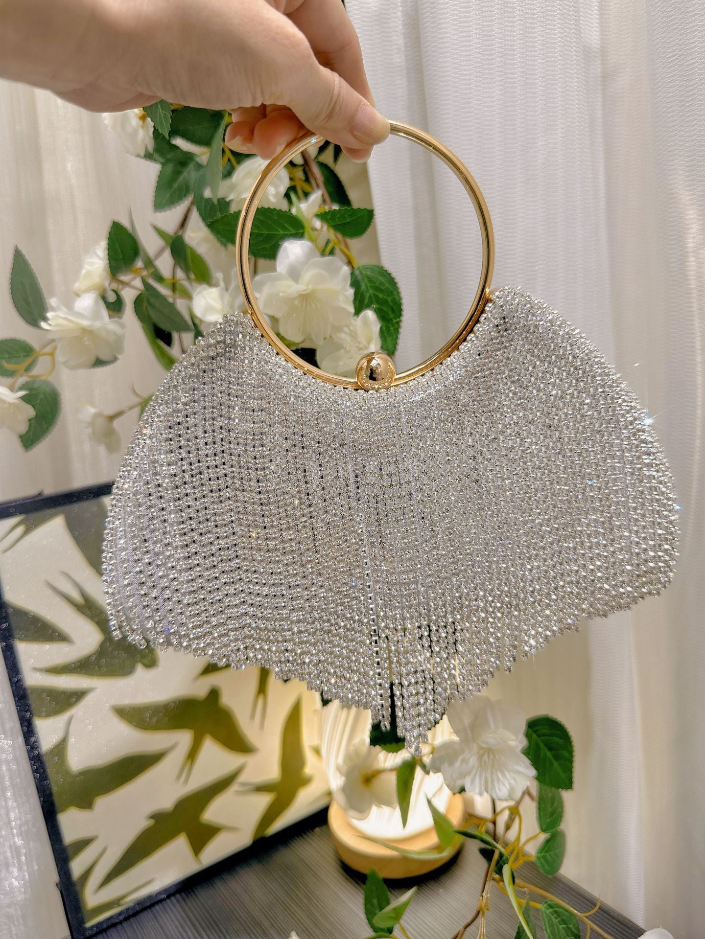 Rhinestone Diamond Tassel Portable Box Female Dinner Bag