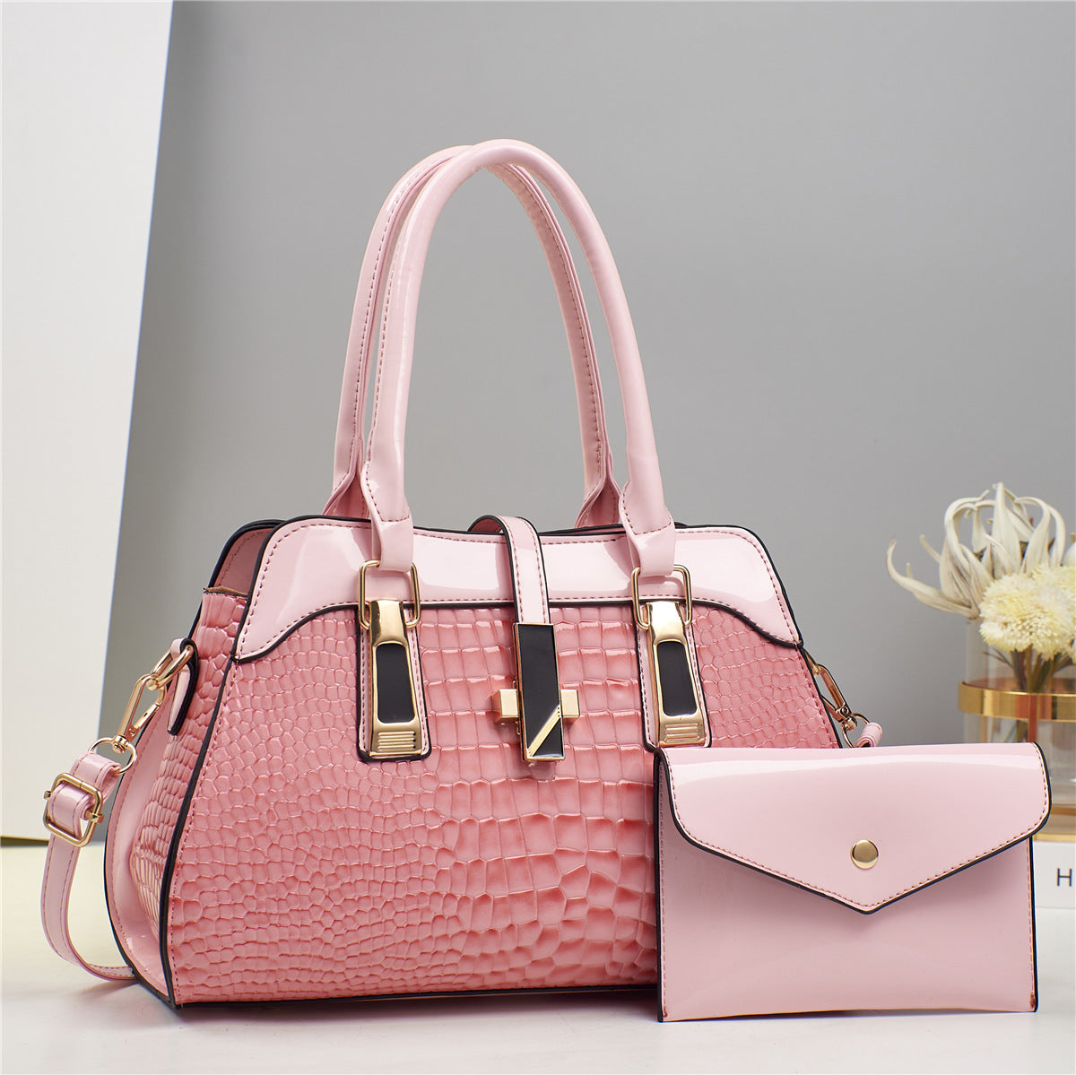 Women's Platinum Shining Leather Mother Crocodile Pattern Women's Handbag