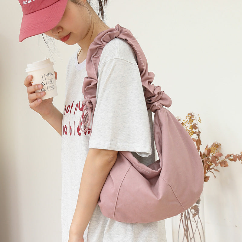 Women's Leisure Artistic Dumpling Fashion Pleated Mori Style Drawstring Women's Messenger Bag