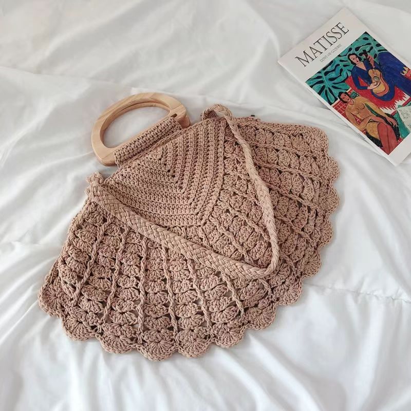 Retro Mori Style Hand-woven Portable Shell Cotton String Women's Handbag