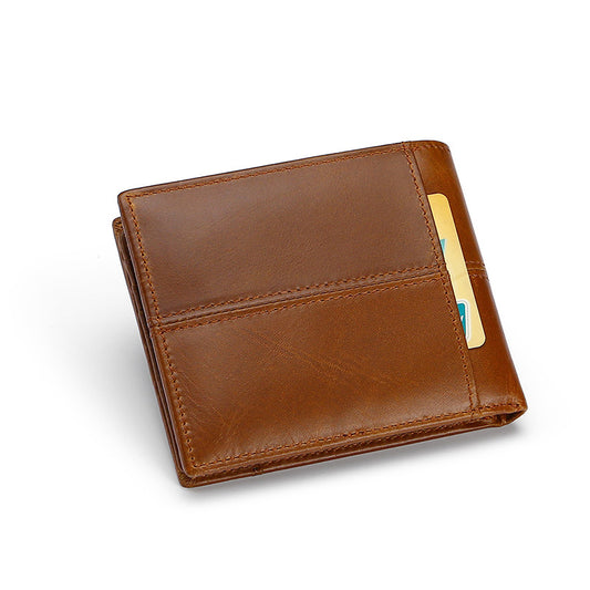 Men's Genuine Leather Off Short Style Multiple Slots Horizontal Men's Wallet