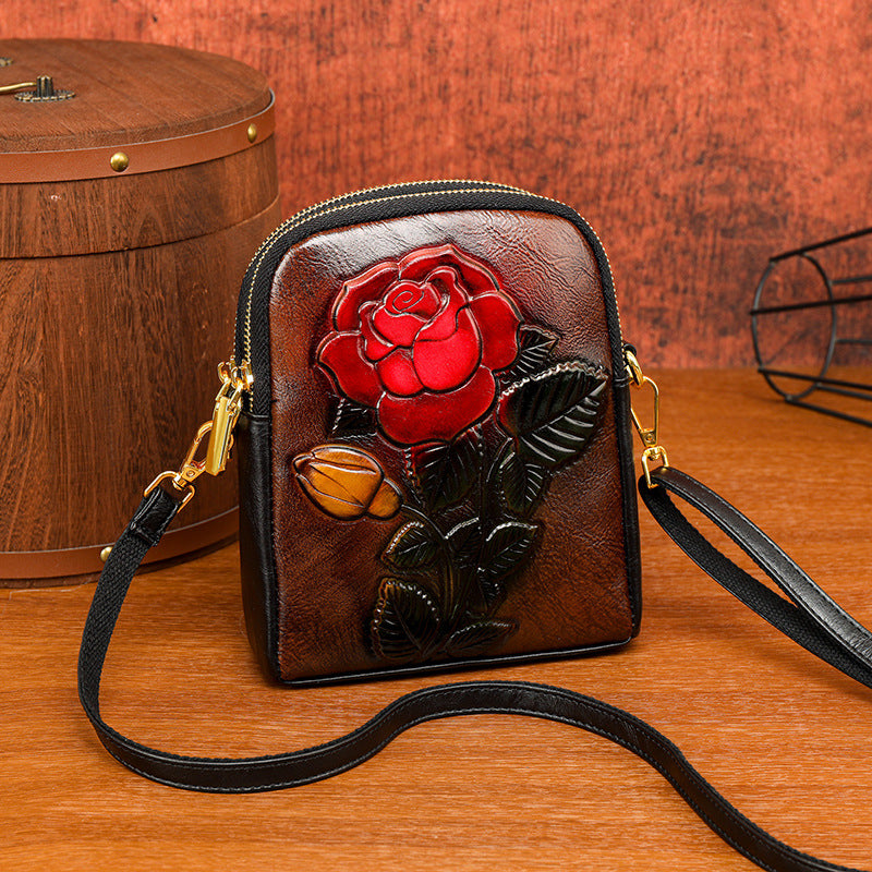 Women's Retro Textured Rose National Style Elegant Women's Messenger Bag