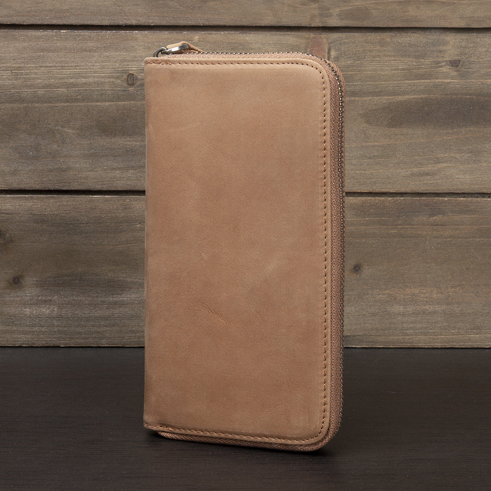 Men's Zipper Vintage Crazy Horse First Layer Cowhide Men's Wallets