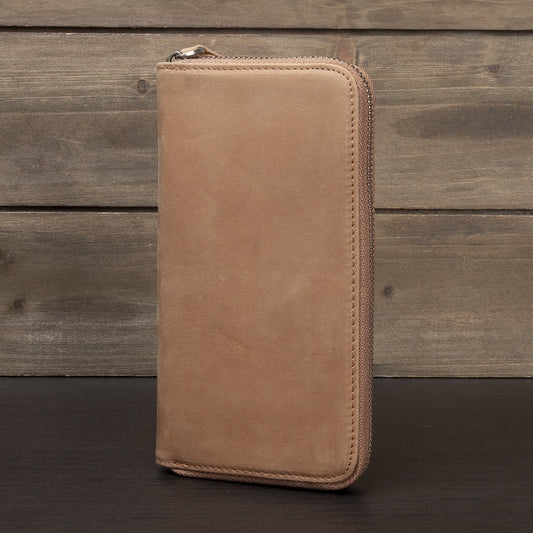 Men's Zipper Vintage Crazy Horse First Layer Cowhide Men's Wallets