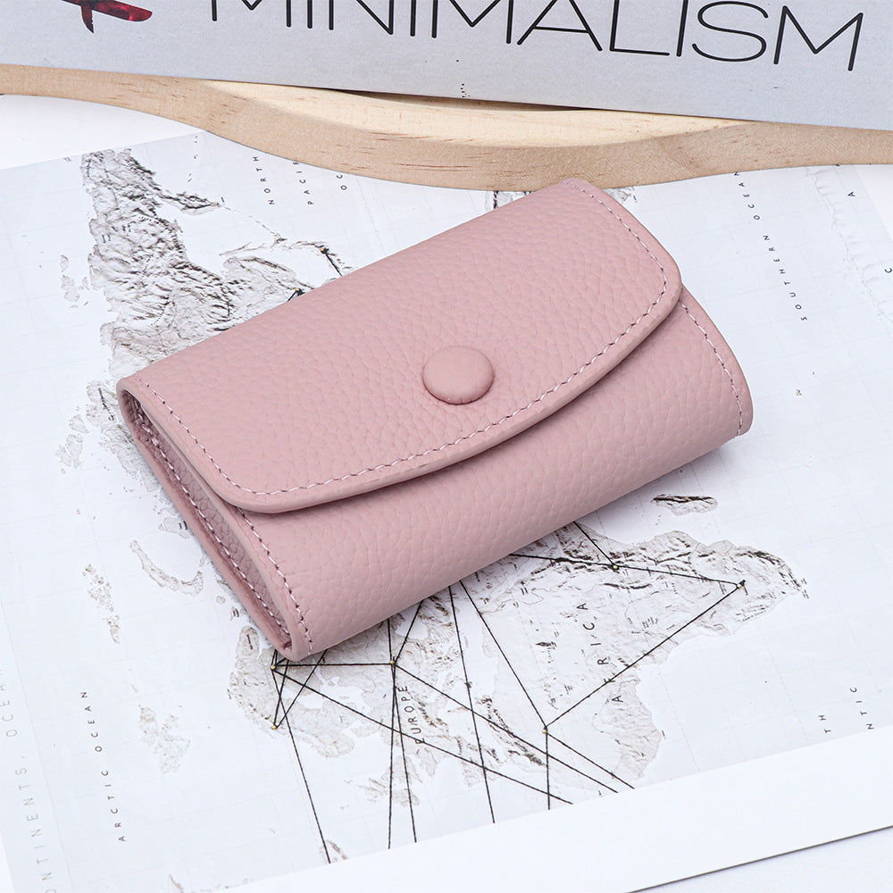 Women's Layer Cowhide Mini Folding Change Certificate Storage Leather Ladies Wallet