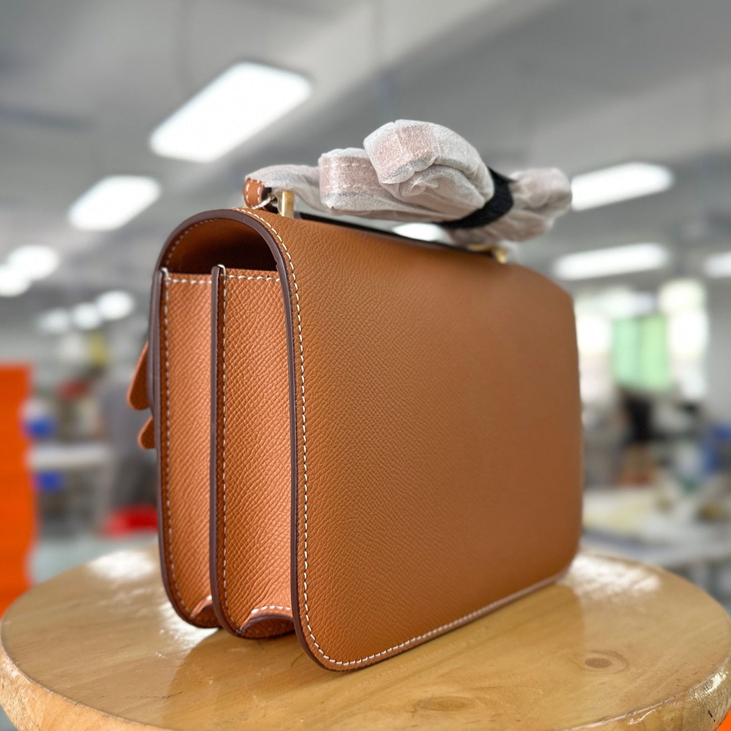 Constance Palm Print Cowhide Leather Gold Buckle