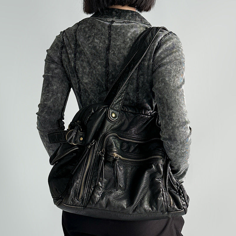 Women's Retro Motorcycle Large Capacity Waste Soil Women's Shoulder Bag