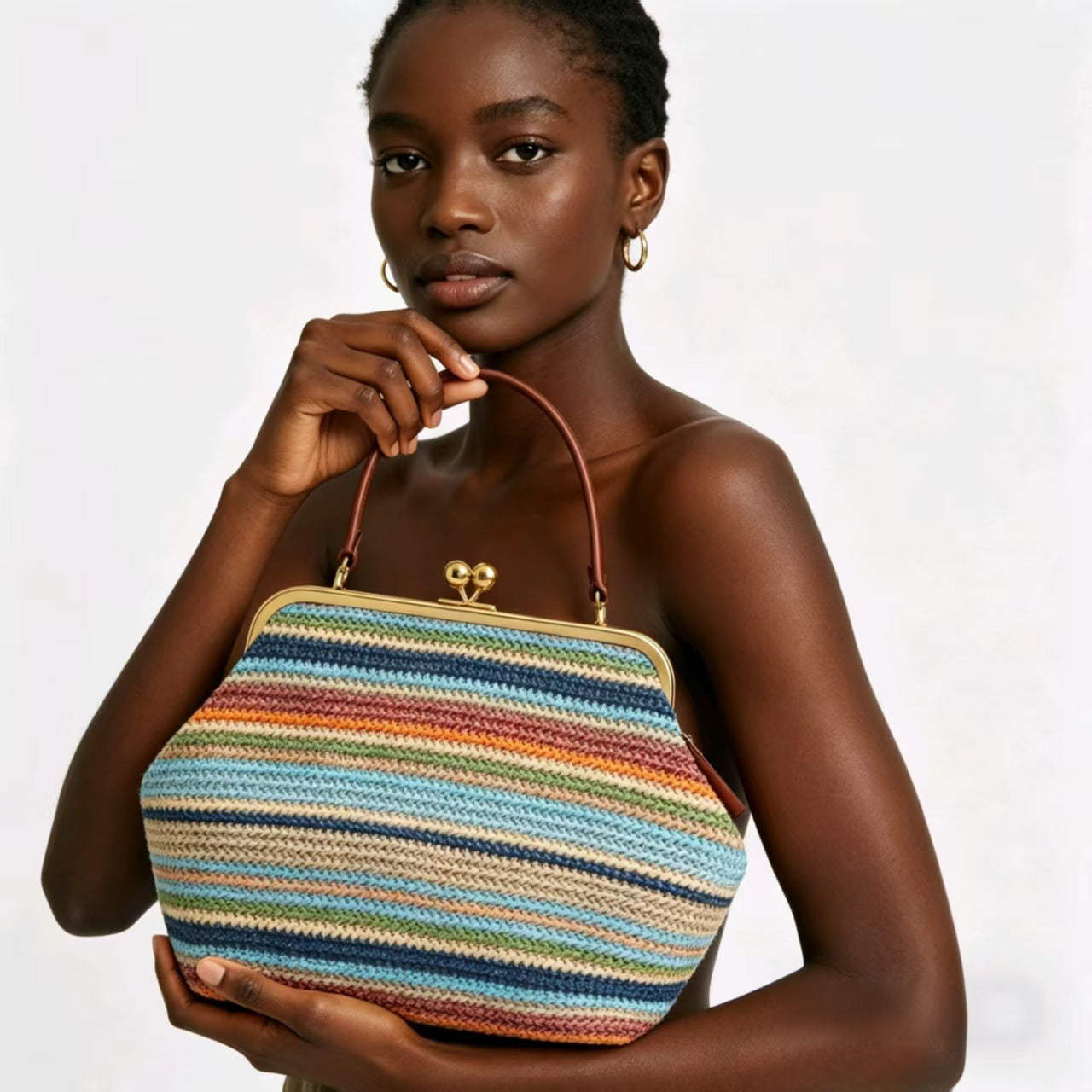 Women's Luxury Minority Design Clip Fashion Large Capacity Straw Handbags