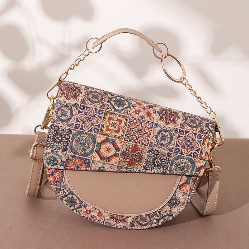 Women's Tree Leather Stitching Saddle Wooden Lining Women's Messenger Bag
