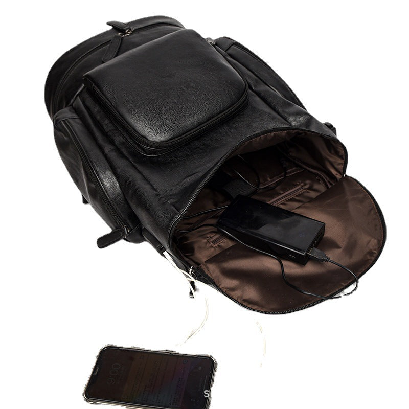 Men's Business Leather Multifunctional Password Fashion Backpacks