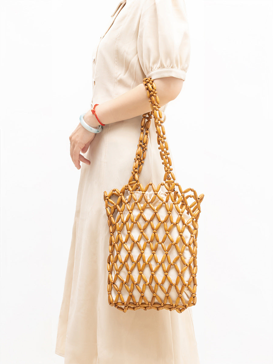 Women's Handmade Wooden Bead Woven High-grade Exquisite Handbags