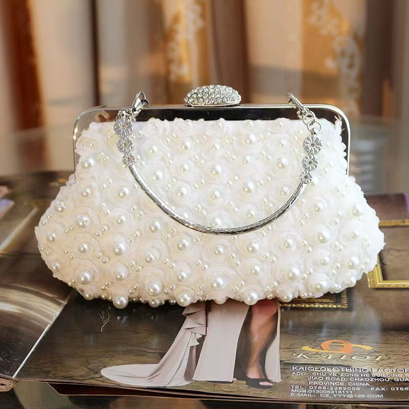 Vintage Pearl Chinese Style Clutch Flower Beaded Rhinestone Women's Handbag