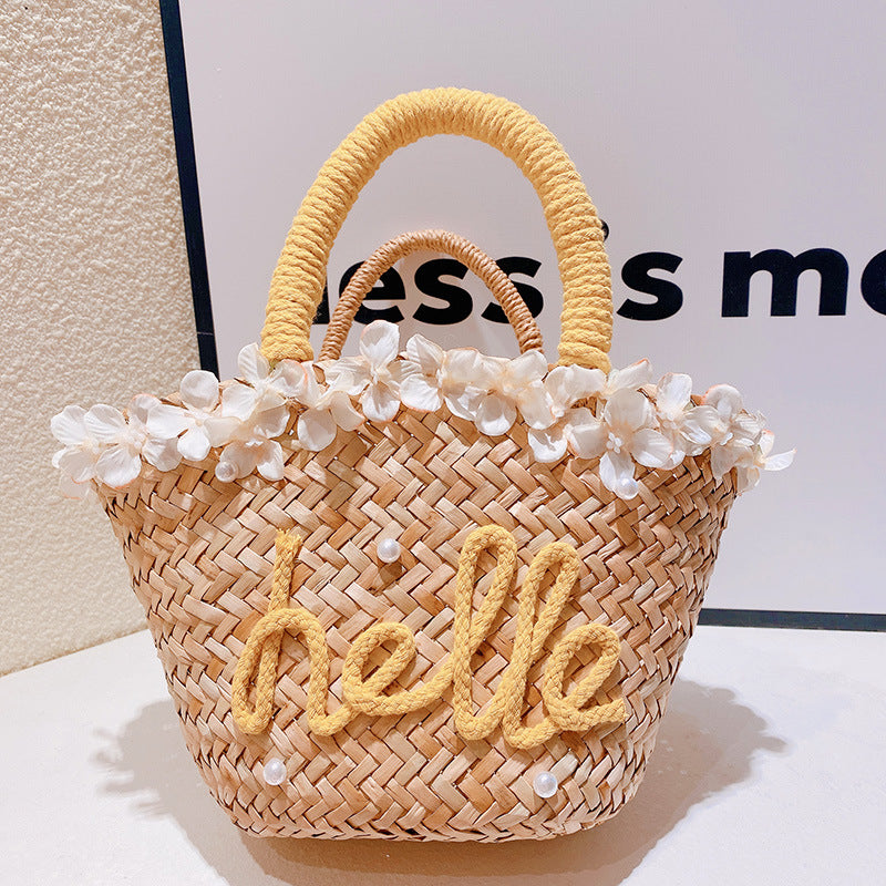 Pearl Letters Woven Straw Personalized High Women's Handbag