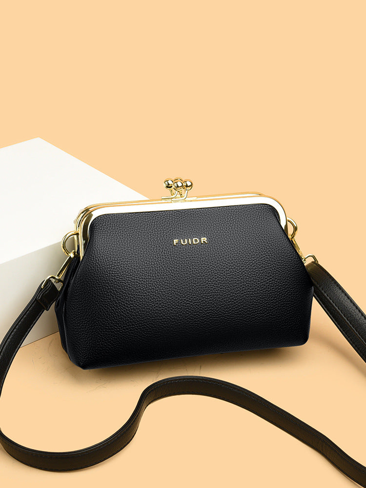 Women's Korean First Layer Cowhide Clip Textured Women's Handbag