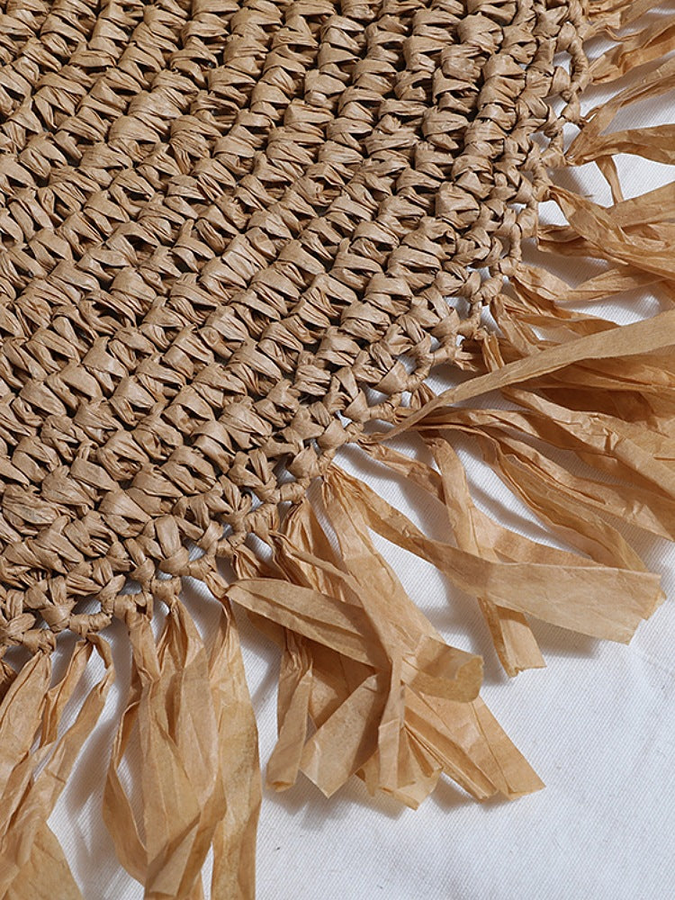 Women's Beach Vacation Weaving Round Ethnic Style Tassel Rattan Large Capacity Bags