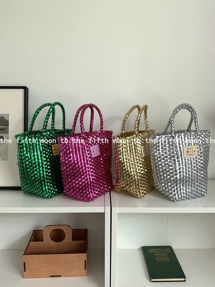 Basket Shiny Woven Stylish Beach Hand Women's Handbag