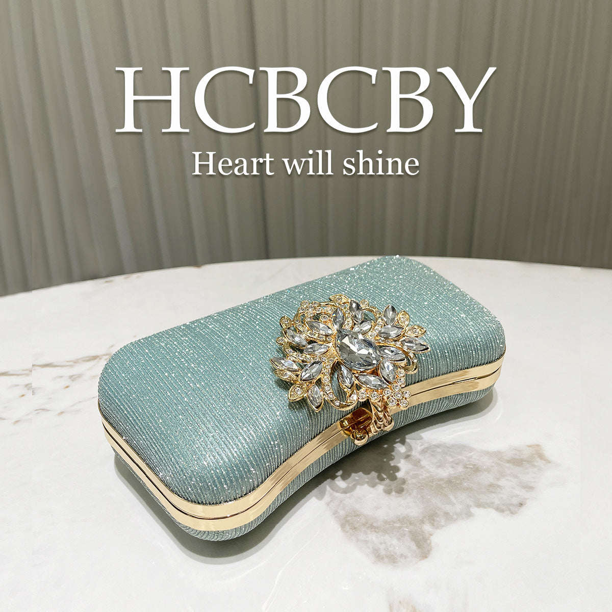 Women's Green Gorgeous Rhinestone Decorative Striped Clutch Fashion Elegant Box Dinner Bag