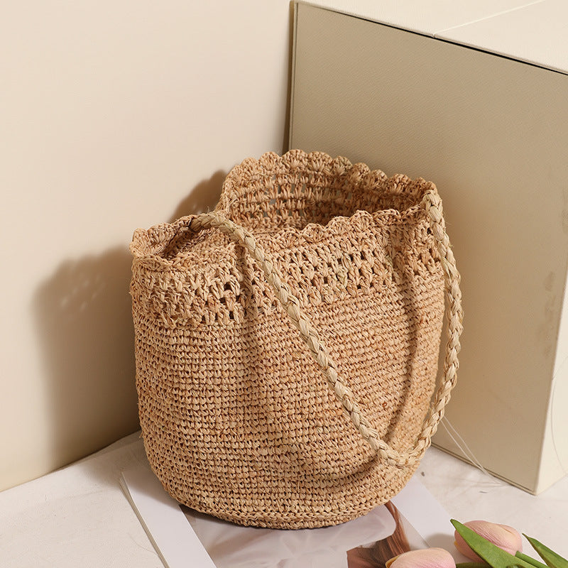 Women's Raffia Straw Lace Cutout Woven Seaside Bags