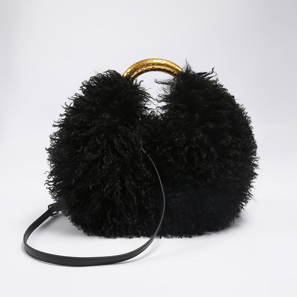 Women's Plush Imitated Tibet Sheep Fur Round Bags
