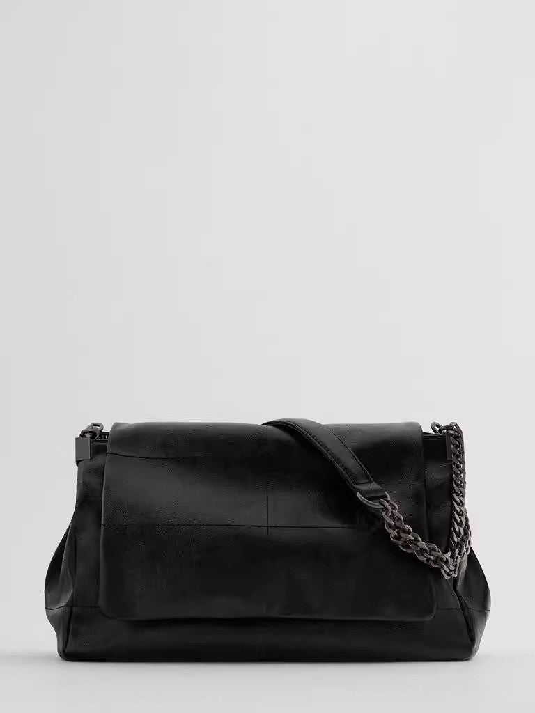 Women's Black Soft Leather Rock Rhombus Chain Large Capacity Commuter Hobo Bags