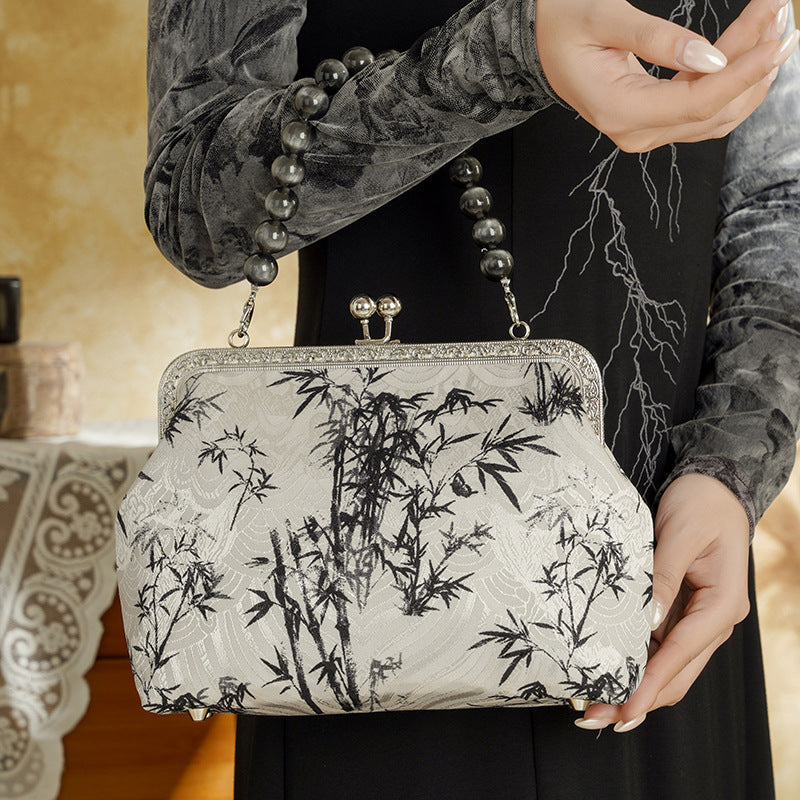 Ink Dyed Bamboo Pole Chinese Style Cheongsam Printed Women's Handbag