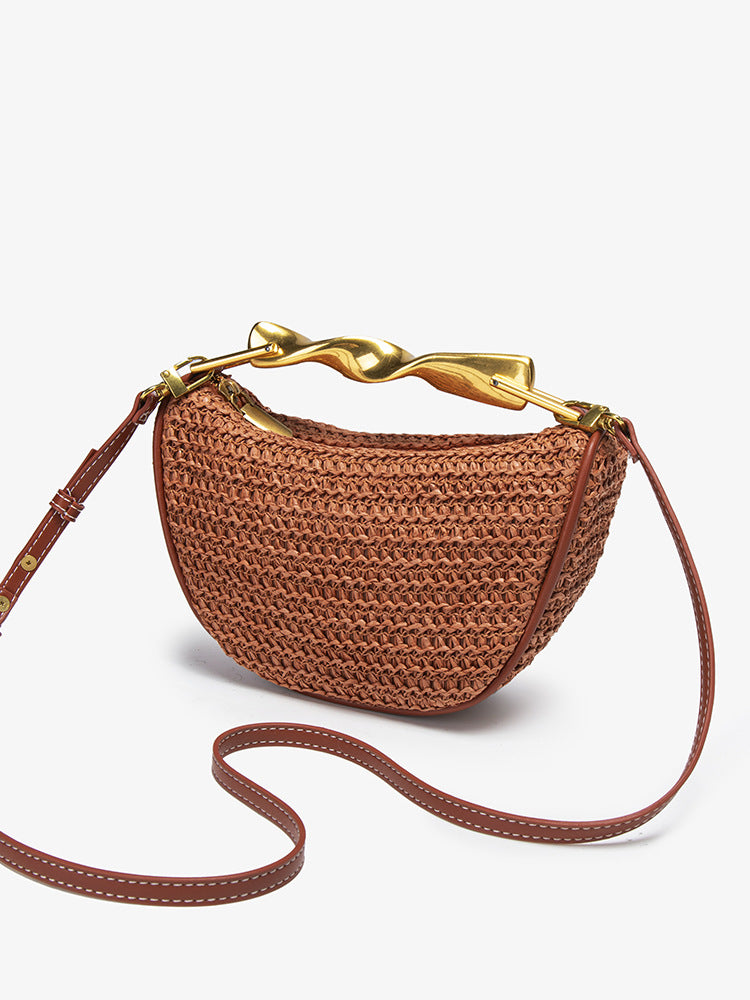 Z Home Straw Metal Portable Mini Zipper Fashion Women's Messenger Bag