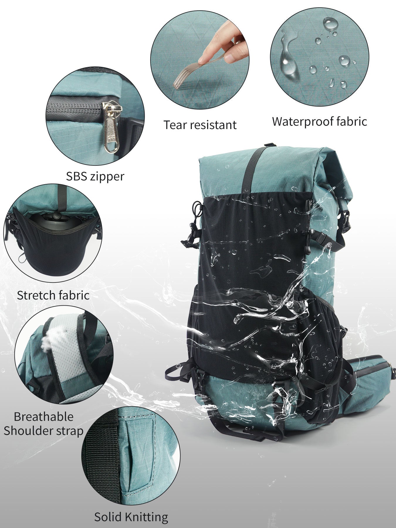 Fabric Expansion Lightweight Waterproof Curved Edge Mountain Climbing, Hiking Bag