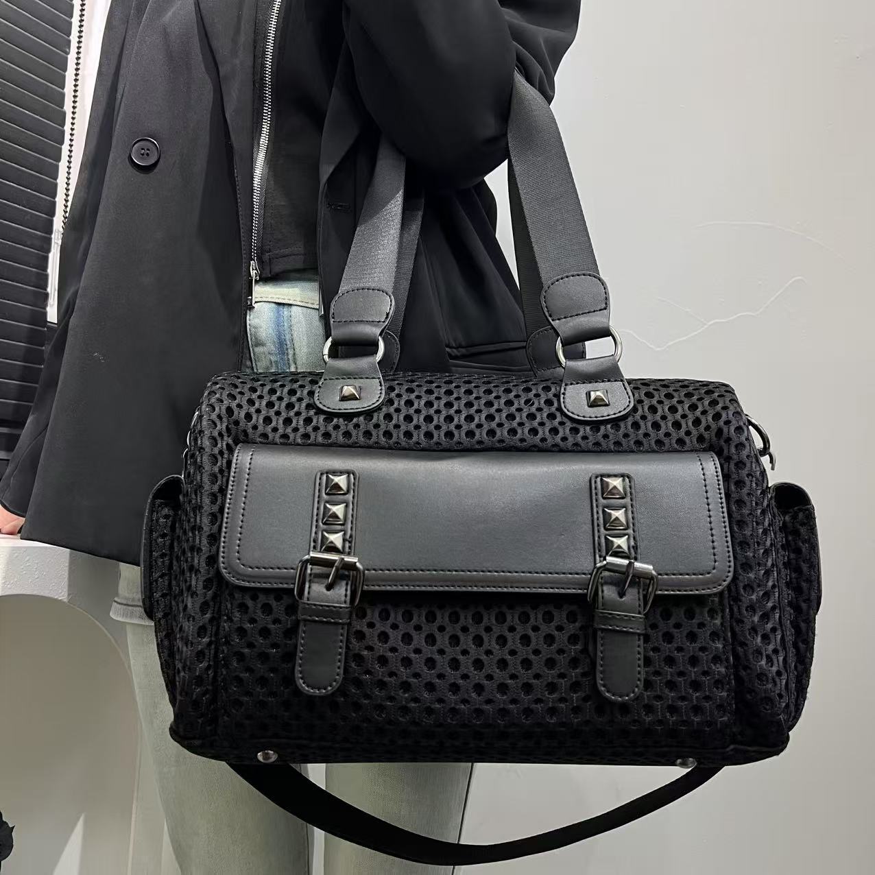 Women's Fashion Mesh Hot Large Capacity Stitching Tote Bags