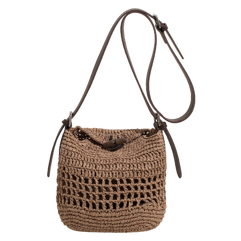 Women's Beach Simple Seaside Oblique Woven Handmade Bucket Bags