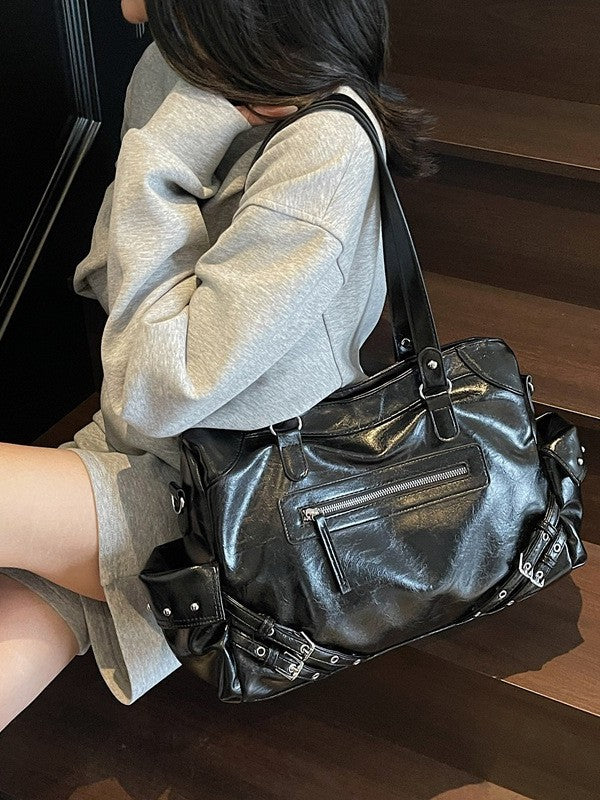 Women's Style Retro Motorcycle High-grade Large Capacity Women's Shoulder Bag