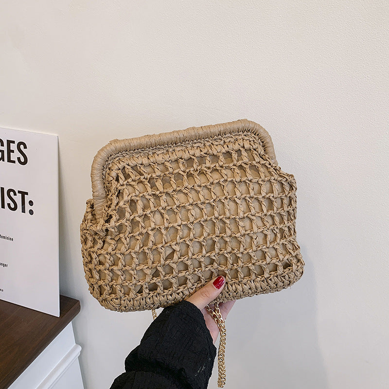 Women's Design Straw Fashion Woven Clip Holiday Bags