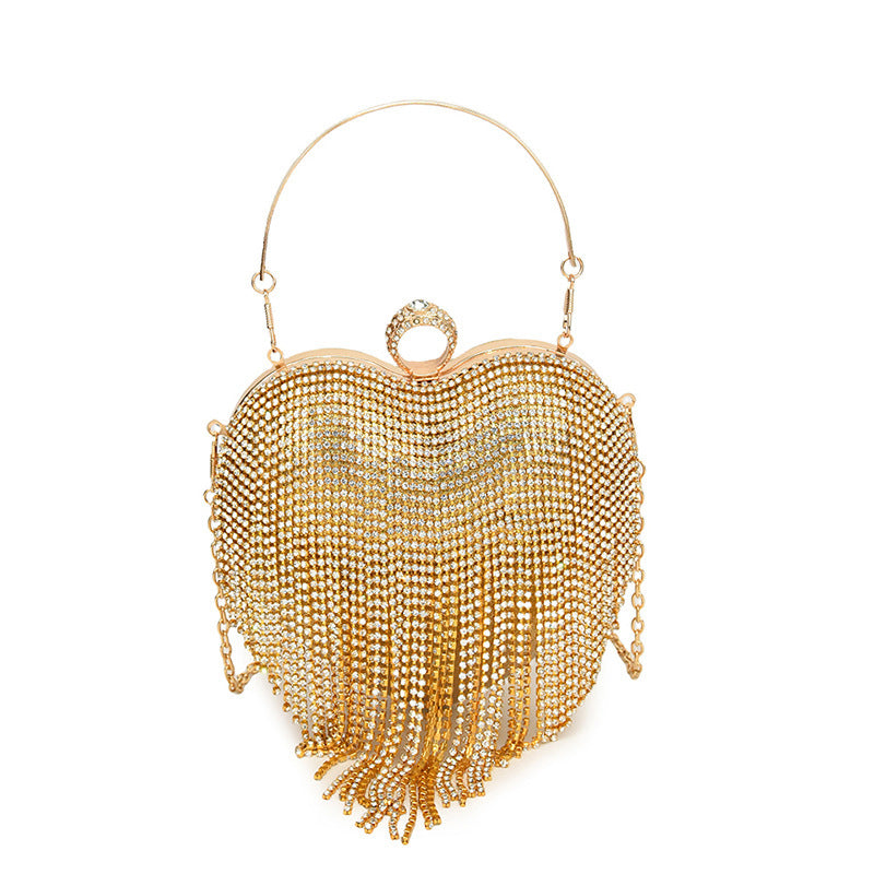 Women's Portable Rhinestone Heart High-grade Tassel Dinner Dress Women's Shoulder Bag