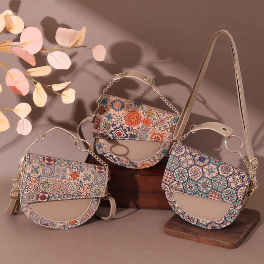 Women's Tree Leather Stitching Saddle Wooden Lining Women's Messenger Bag