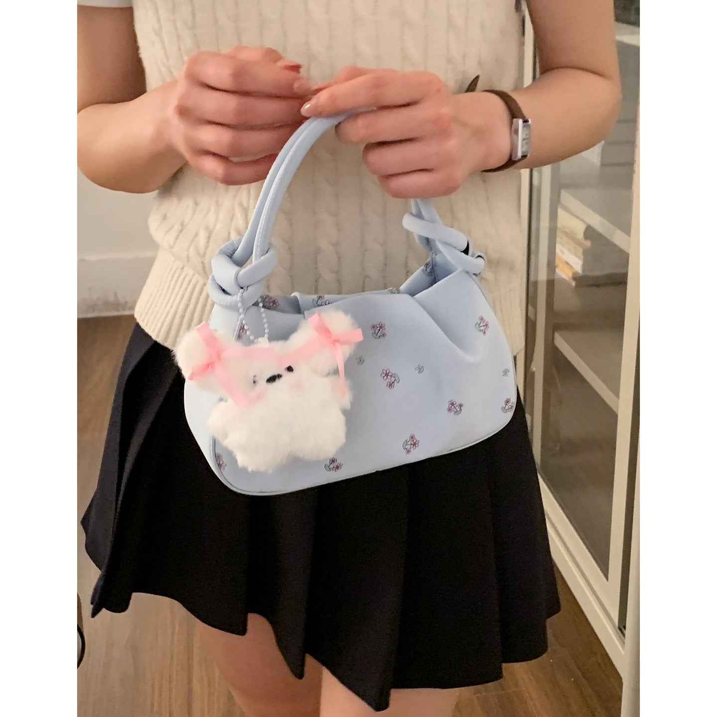 Women's Korean Style Fashion Carrying Flower Print Small Square Bag