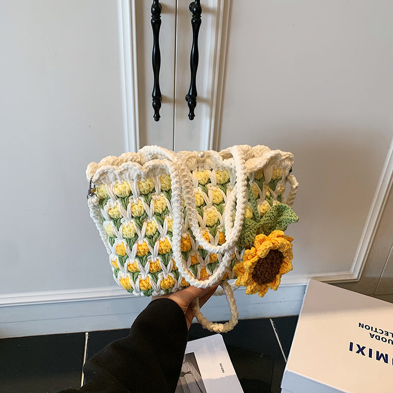 Fresh Tulip Mobile Wool Crocheted Gentle Sunflower Phone Bags