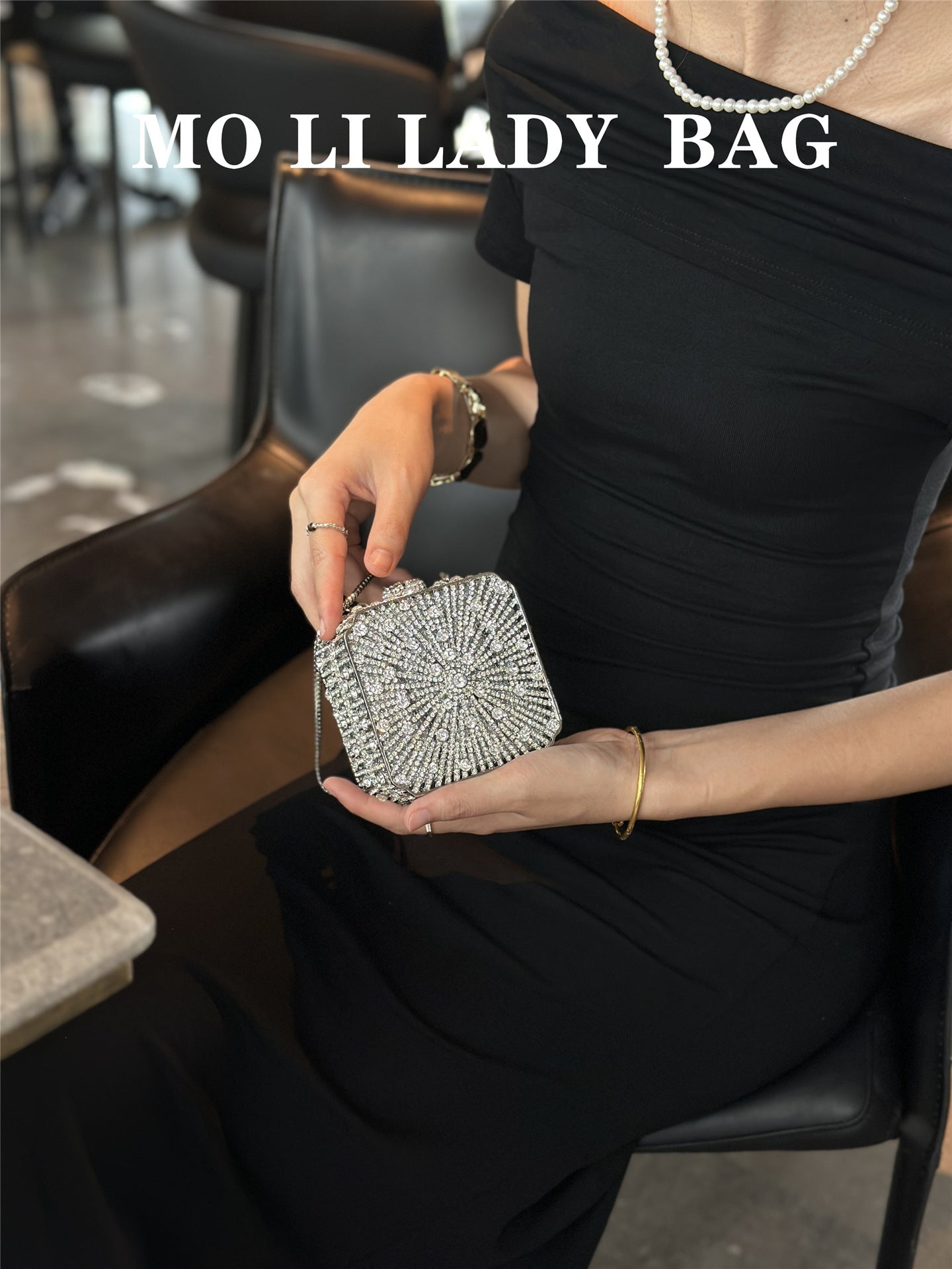 Dress Dinner Shiny Diamond Golden Bell Box Mini Women's Shoulder Bag